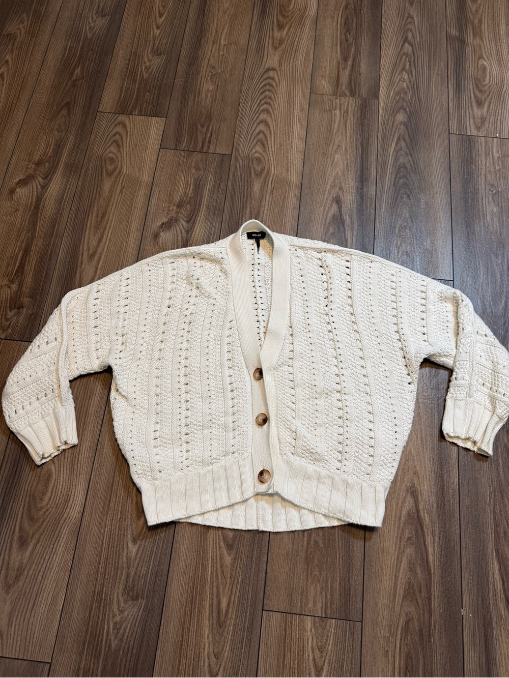 ME+EM Cream Open-Knit Button Cardigan